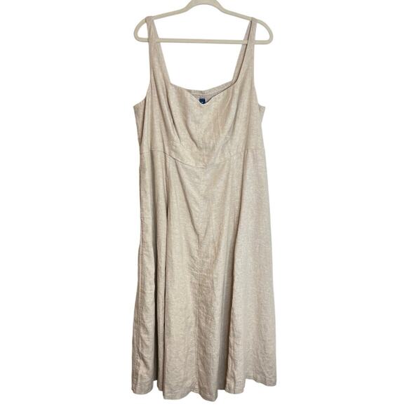 Old Navy Womens Linen Blend Midi Dress Size 2X Light Beige Pockets Sweetheart - Picture 1 of 8